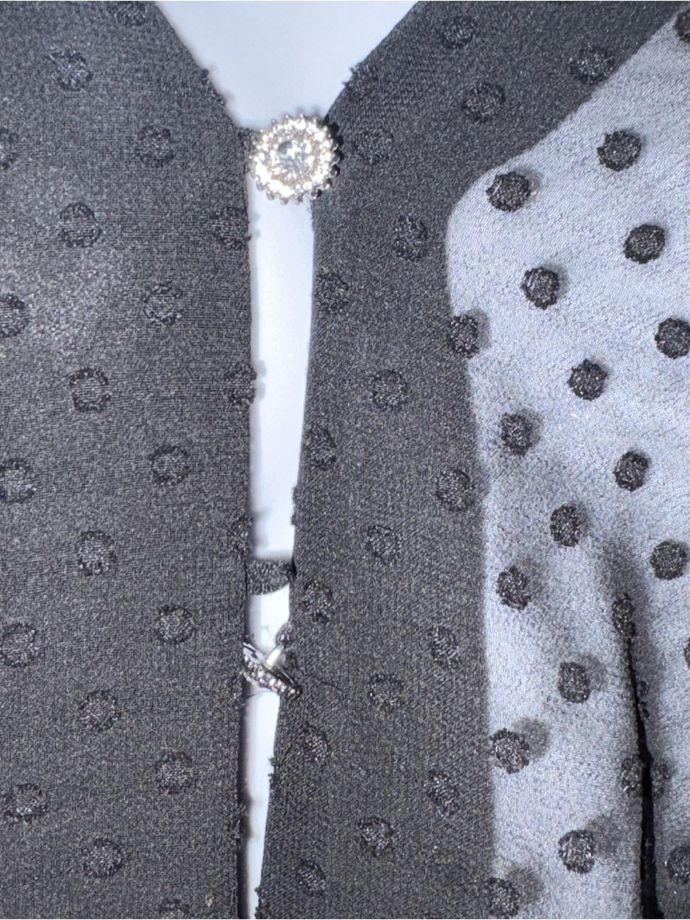 Zara Black Sheer Dot Ruffle Blouse with Decorative Buttons - Picture 4 of 8